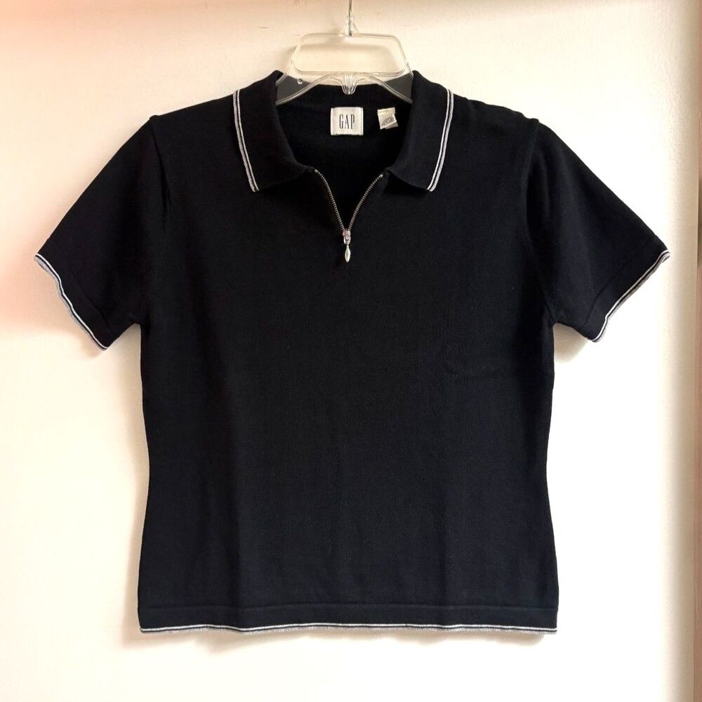 Gap Vtg 2000s Cotton Knit Polo Top Black Quarter Zip M Bella Elena Twilight Y2K